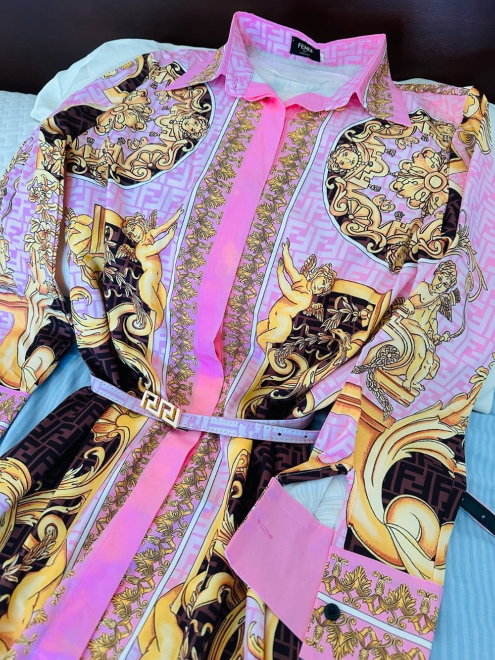 Fendi Pink and Gold Baroque Maxi Shirt Dress. - Picture 2 of 2